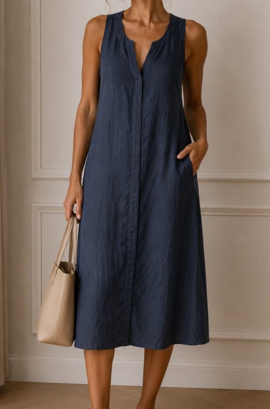 Reiss Womens Keeley Hemp Blend Midi Dress Size 2 Navy Blue Quiet Luxury Minimal